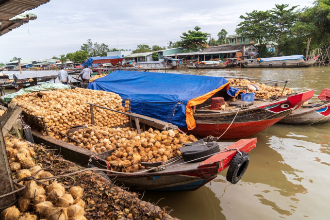 Coconut market on the Thom River in Ben Tre