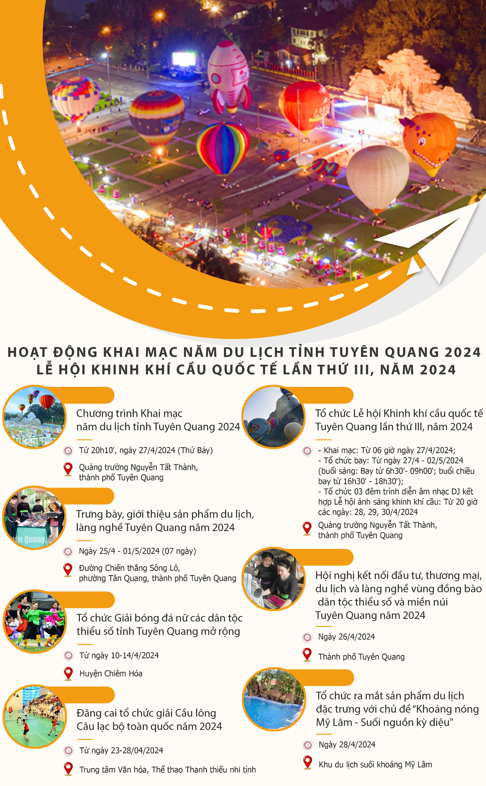 Lịch tổ chức các hoạt động Khai mạc Năm du lịch tỉnh Tuyên Quang 2024 và Lễ hội khinh khí cầu quốc tế lần thứ III, năm 2024