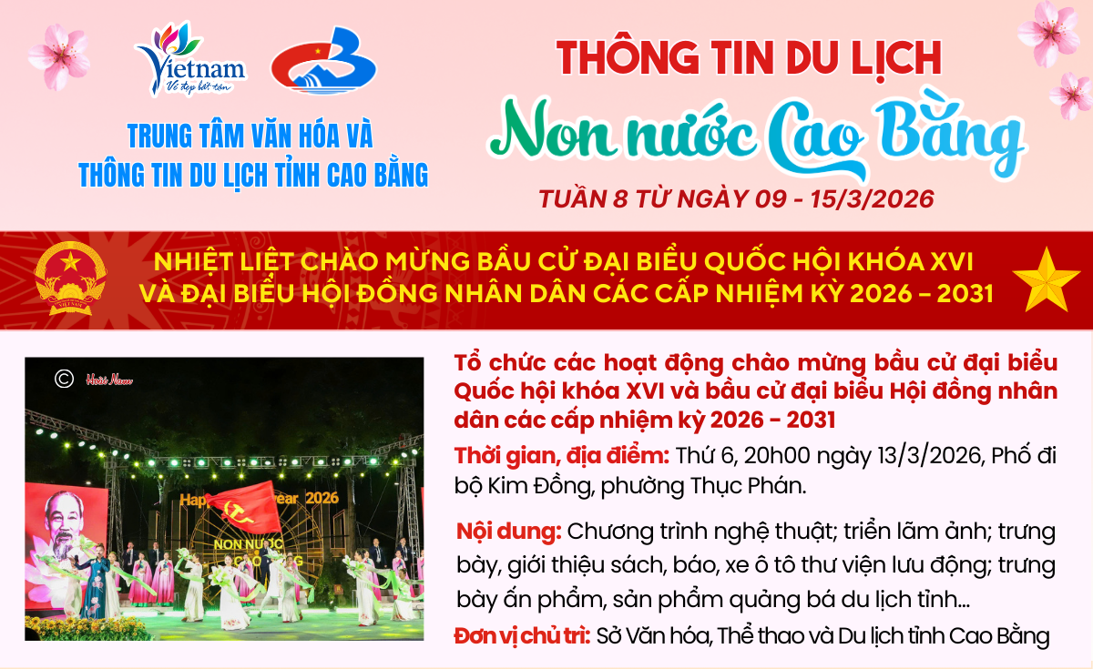 THÔNG TIN DU LỊCH NON NƯỚC CAO BẰNG - TUẦN 8 (từ ngày 08-15/03/2026)