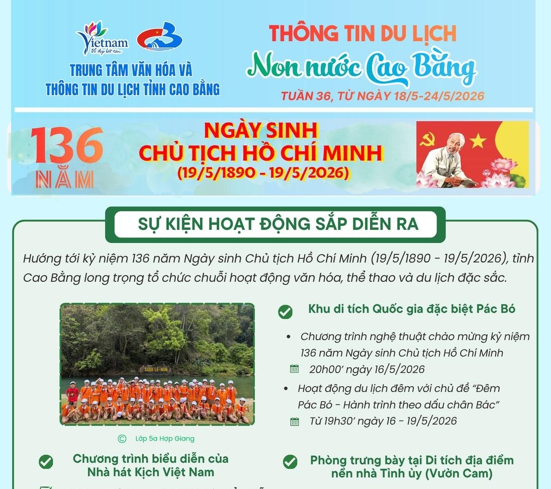 THÔNG TIN DU LỊCH NON NƯỚC CAO BẰNG - TUẦN 36 (từ ngày 18/5-24/5/2026)